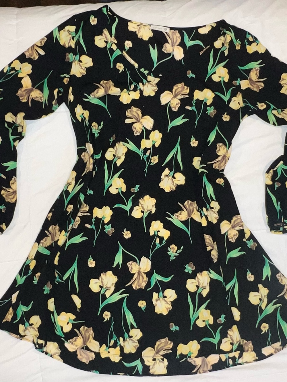 Soprano Black Dress with Yellow Floral Print